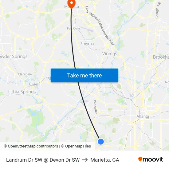 Landrum Dr SW @ Devon Dr SW to Marietta, GA map