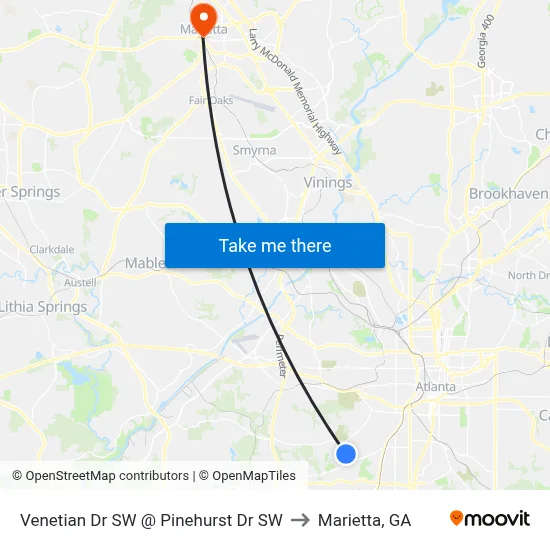 Venetian Dr SW @ Pinehurst Dr SW to Marietta, GA map