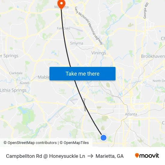 Campbellton Rd @ Honeysuckle Ln to Marietta, GA map