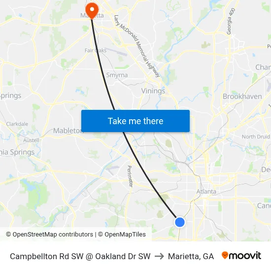 Campbellton Rd SW @ Oakland Dr SW to Marietta, GA map