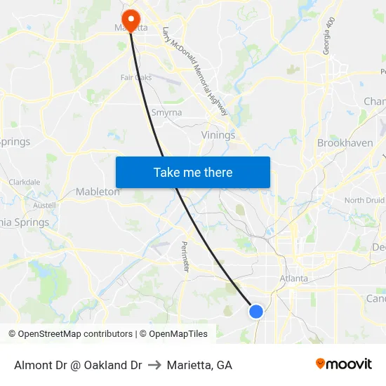 Almont Dr @ Oakland Dr to Marietta, GA map
