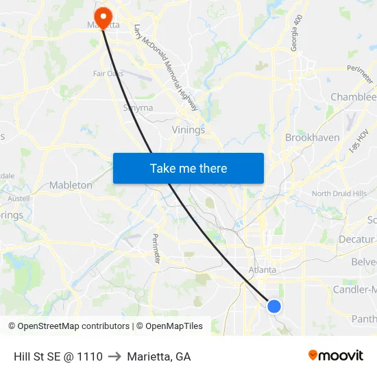 Hill St SE @ 1110 to Marietta, GA map