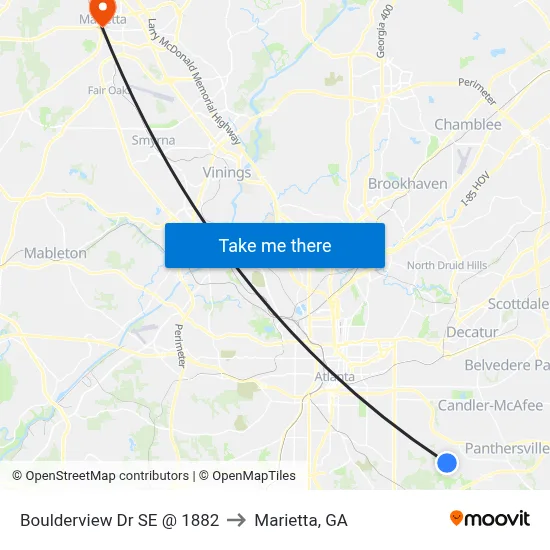 Boulderview Dr SE @ 1882 to Marietta, GA map