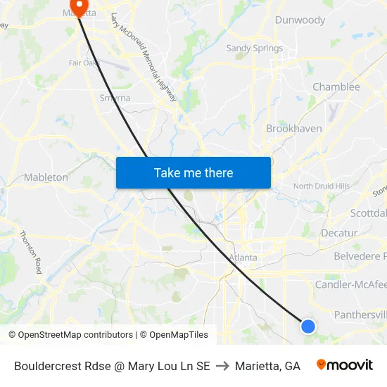 Bouldercrest Rdse @ Mary Lou Ln SE to Marietta, GA map
