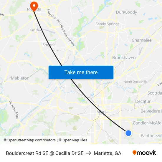 Bouldercrest Rd SE @ Cecilia Dr SE to Marietta, GA map