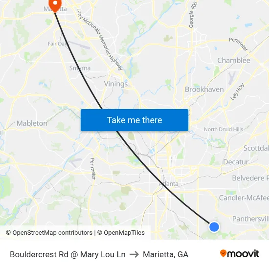 Bouldercrest Rd @ Mary Lou Ln to Marietta, GA map