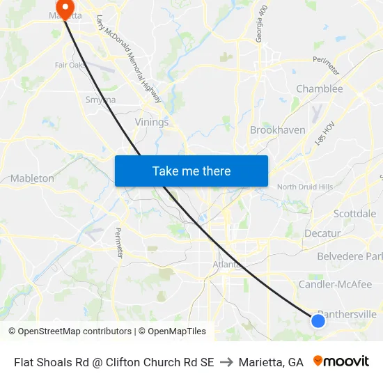 Flat Shoals Rd @ Clifton Church Rd SE to Marietta, GA map