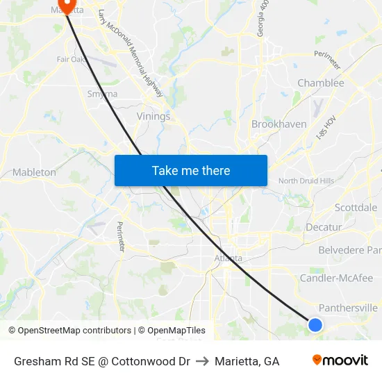 Gresham Rd SE @ Cottonwood Dr to Marietta, GA map
