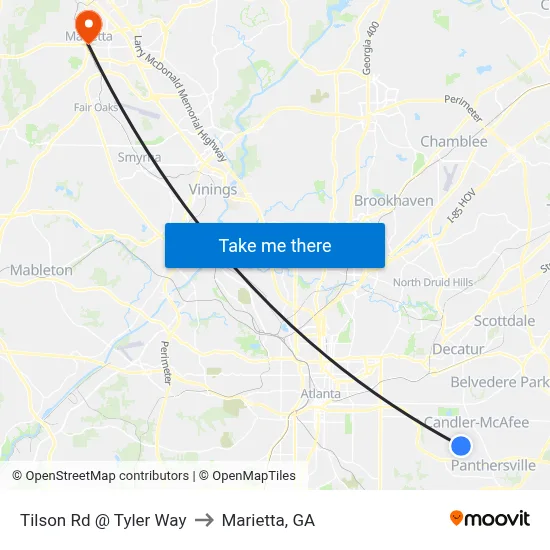 Tilson Rd @ Tyler Way to Marietta, GA map