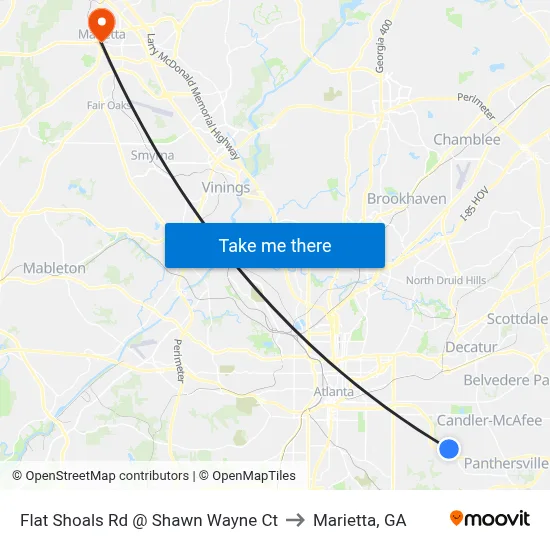 Flat Shoals Rd @ Shawn Wayne Ct to Marietta, GA map