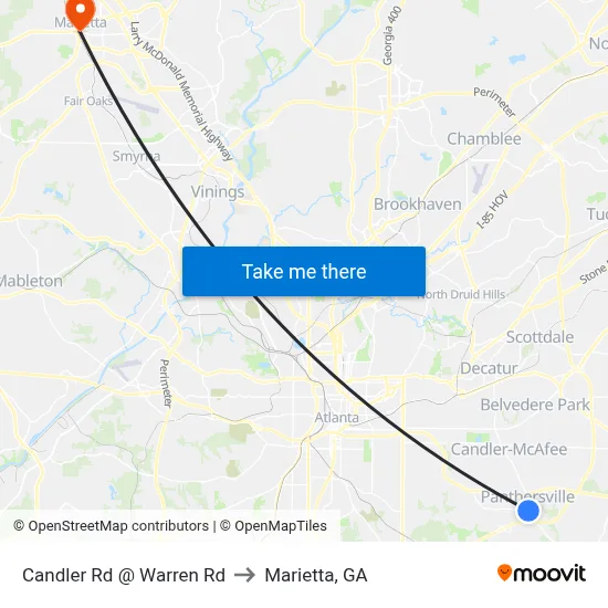 Candler Rd @ Warren Rd to Marietta, GA map
