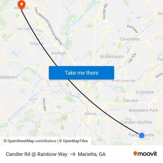 Candler Rd @ Rainbow Way to Marietta, GA map