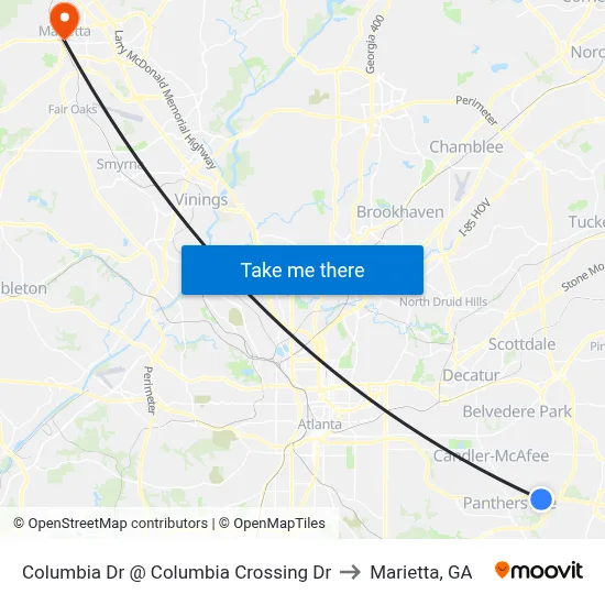 Columbia Dr @ Columbia Crossing Dr to Marietta, GA map