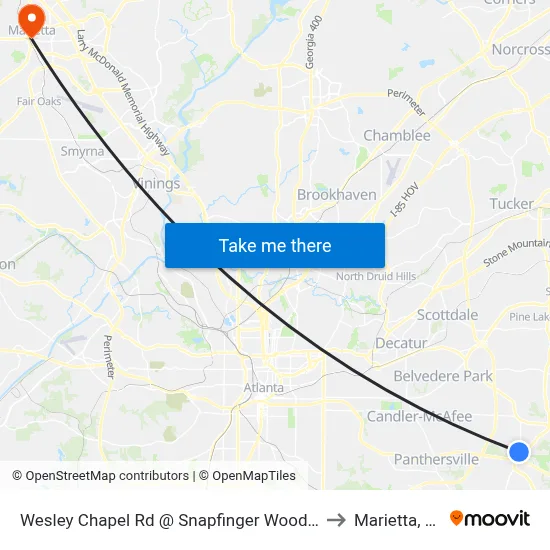 Wesley Chapel Rd @ Snapfinger Woods Dr to Marietta, GA map
