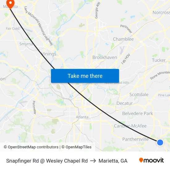Snapfinger Rd @ Wesley Chapel Rd to Marietta, GA map