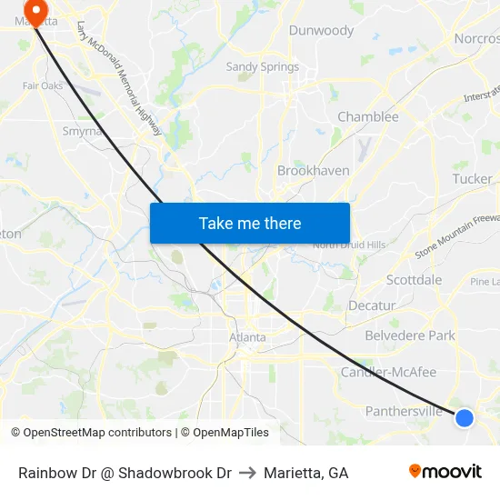 Rainbow Dr @ Shadowbrook Dr to Marietta, GA map
