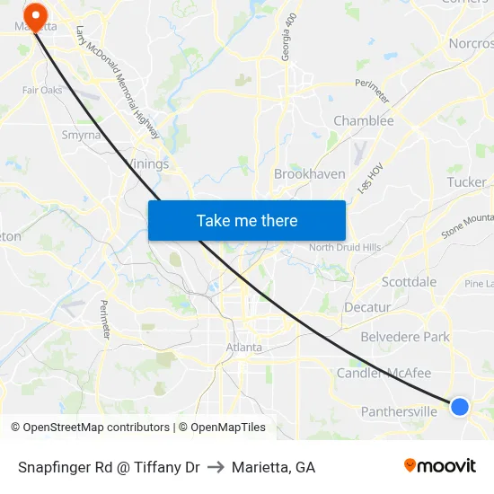 Snapfinger Rd @ Tiffany Dr to Marietta, GA map