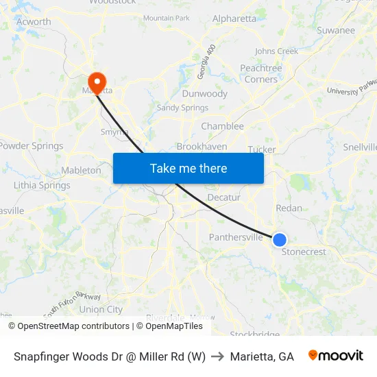 Snapfinger Woods Dr @ Miller Rd (W) to Marietta, GA map