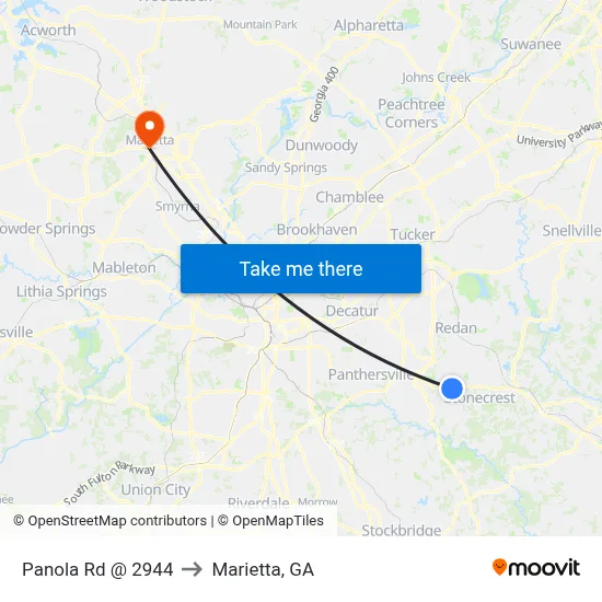 Panola Rd @ 2944 to Marietta, GA map