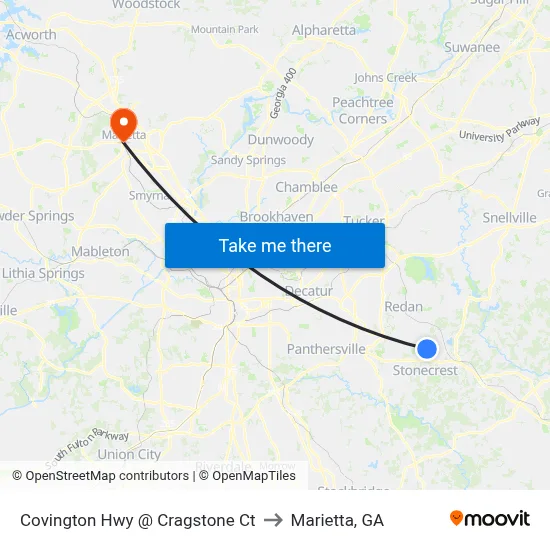 Covington Hwy @ Cragstone Ct to Marietta, GA map