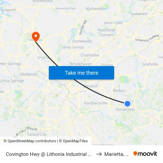 Covington Hwy @ Lithonia Industrial Blvd to Marietta, GA map