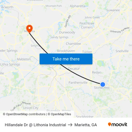 Hillandale Dr @ Lithonia Industrial to Marietta, GA map