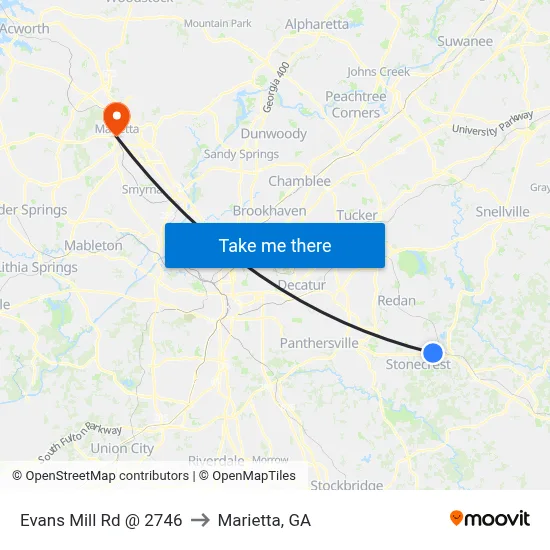 Evans Mill Rd @ 2746 to Marietta, GA map