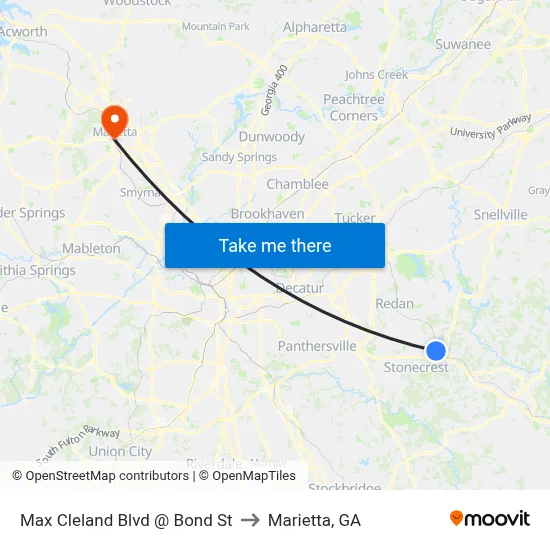 Max Cleland Blvd @ Bond St to Marietta, GA map