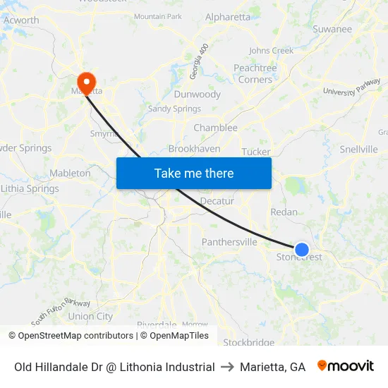 Old Hillandale Dr @ Lithonia Industrial to Marietta, GA map