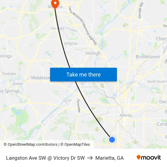 Langston Ave SW @ Victory Dr SW to Marietta, GA map