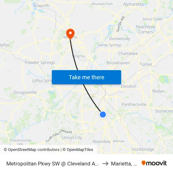 Metropolitan Pkwy SW @ Cleveland Ave S to Marietta, GA map