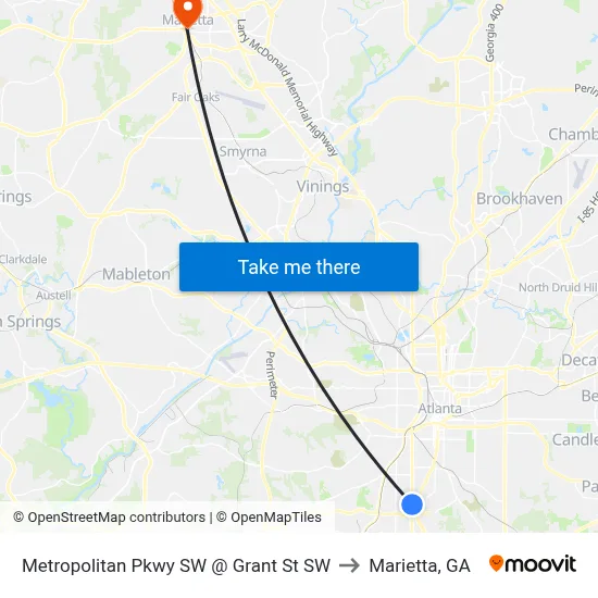 Metropolitan Pkwy SW @ Grant St SW to Marietta, GA map