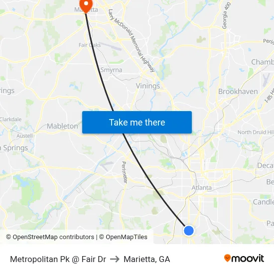 Metropolitan Pk @ Fair Dr to Marietta, GA map