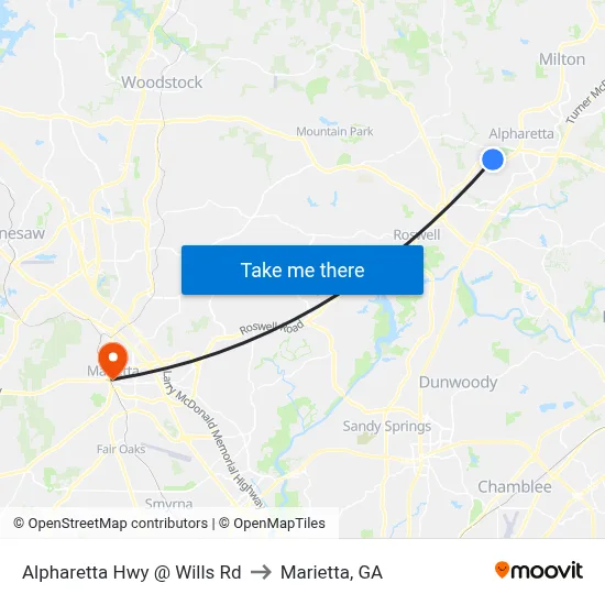 Alpharetta Hwy @ Wills Rd to Marietta, GA map