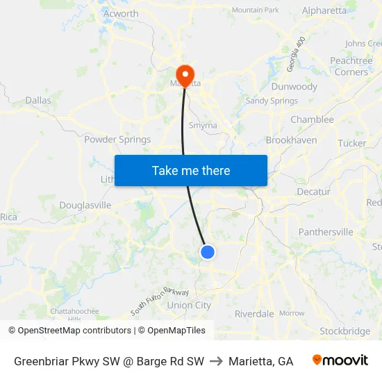Greenbriar Pkwy SW @ Barge Rd SW to Marietta, GA map