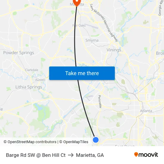 Barge Rd SW @ Ben Hill Ct to Marietta, GA map