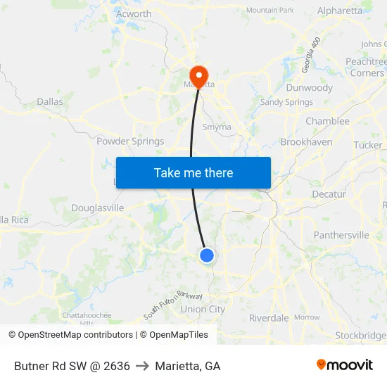 Butner Rd SW @ 2636 to Marietta, GA map