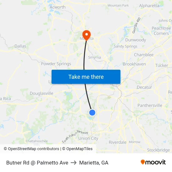 Butner Rd @ Palmetto Ave to Marietta, GA map
