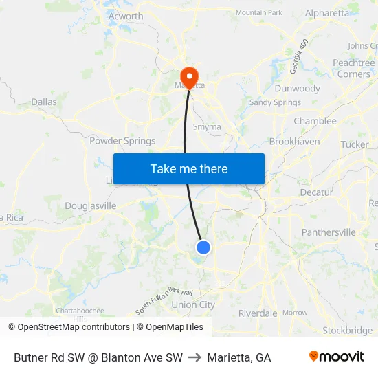 Butner Rd SW @ Blanton Ave SW to Marietta, GA map
