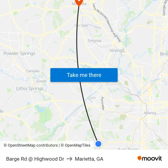 Barge Rd @ Highwood Dr to Marietta, GA map