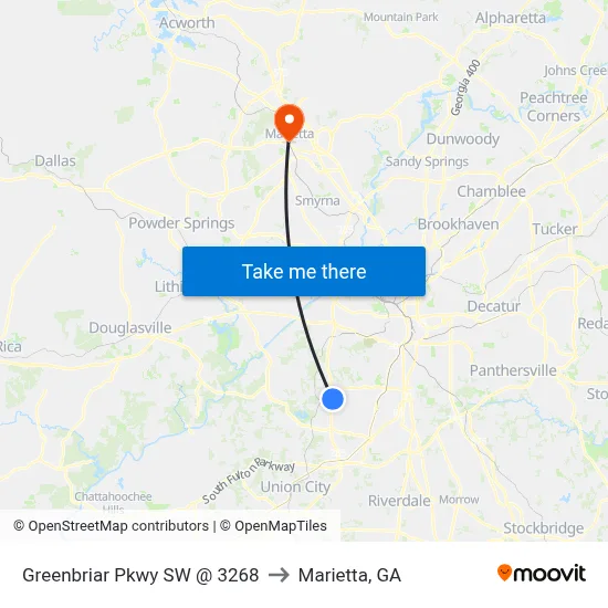 Greenbriar Pkwy SW @ 3268 to Marietta, GA map