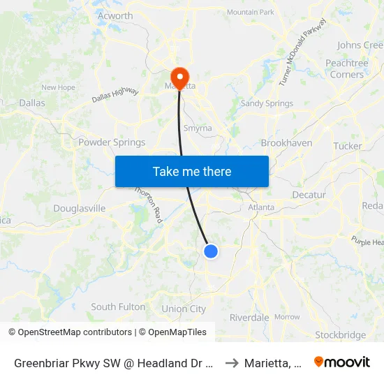 Greenbriar Pkwy SW @ Headland Dr SW to Marietta, GA map