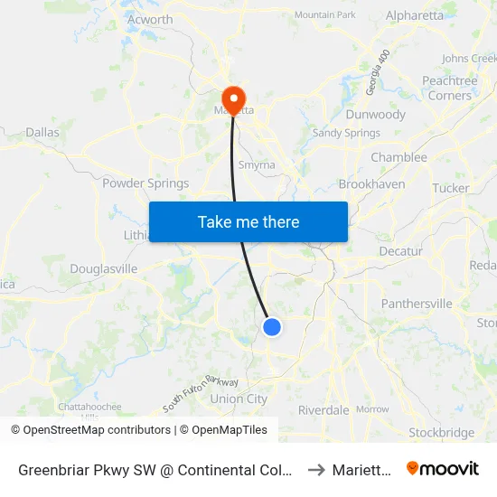Greenbriar Pkwy SW @ Continental Colony Pkwy SW to Marietta, GA map