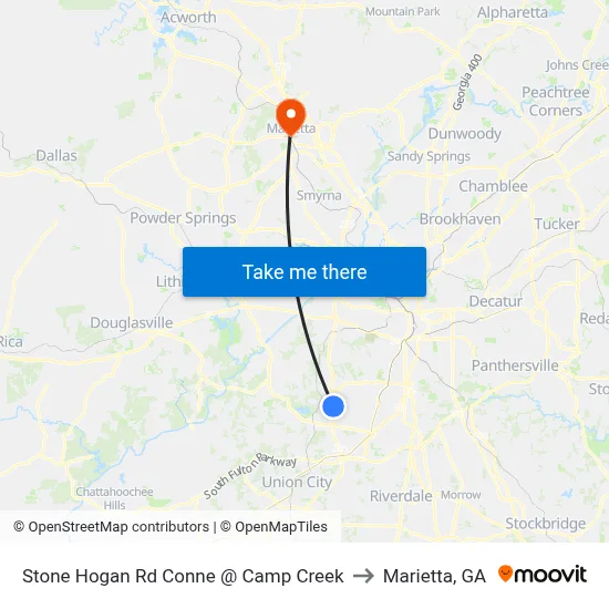 Stone Hogan Rd Conne @ Camp Creek to Marietta, GA map