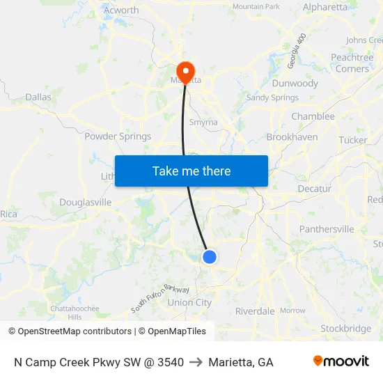 N Camp Creek Pkwy SW @ 3540 to Marietta, GA map