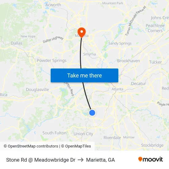 Stone Rd @ Meadowbridge Dr to Marietta, GA map