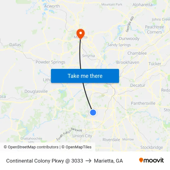 Continental Colony Pkwy @ 3033 to Marietta, GA map