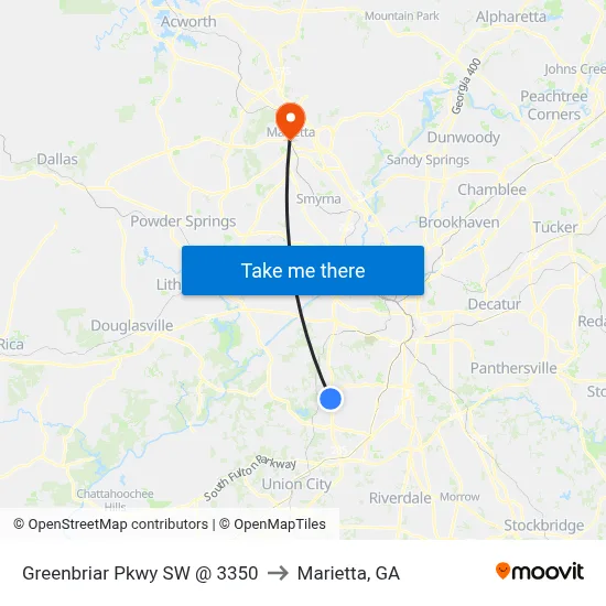 Greenbriar Pkwy SW @ 3350 to Marietta, GA map