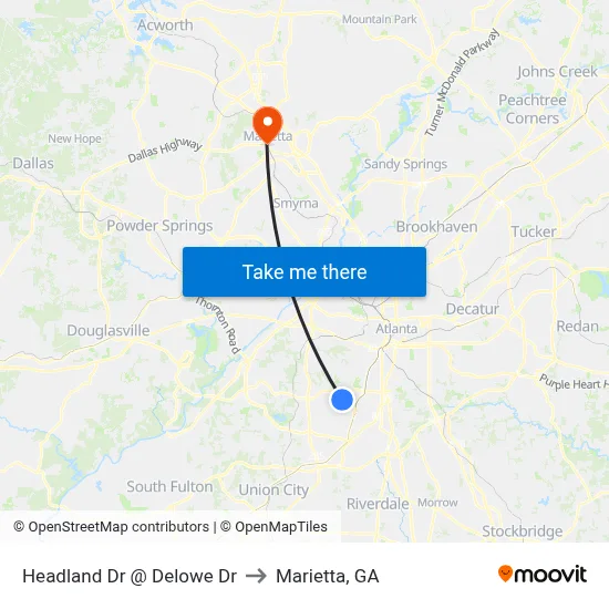 Headland Dr @ Delowe Dr to Marietta, GA map