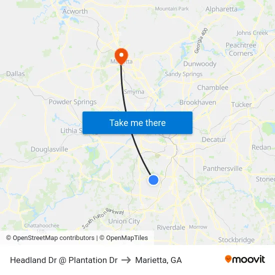 Headland Dr @ Plantation Dr to Marietta, GA map